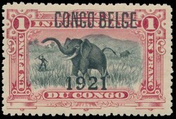 N° 91A ‘1921 on 1fr.’ with typographical overprint ‘CONGO ...
