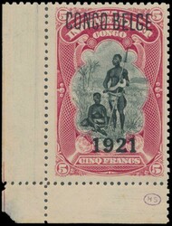 N° 93A ‘1921 on 5fr.’ with typographical overprint ‘CONGO ...