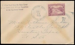 1938, Mission Gatti (10th expedition) envelope franked with OBP N° ...