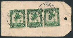 1946, N° 254 (3x) ‘50c. green Palms’ on parcel label marked ...