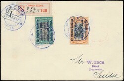 1917, cover franked with COB N° 30B and 35B "15c. green and 5fr. ...