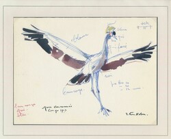 N° 493 ‘Protected birds - 10fr. crane’, 2 designs on cardboard, ...