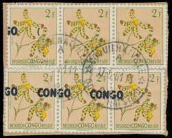 1961, fragment franked with (2x) horizontal strip of 3 stamps "2fr. - ...