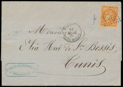 1871/10 March, letter via Marseille "boite mobile" to Tunis via ...