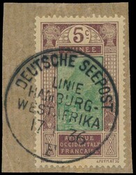 N° 84 "5c violet-brun et vert", sur fragment, oblitéré par un ...