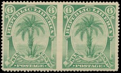 N° 29-Cu "6c. vert" paire horizontale, Libéria, avec curiosité de ...
