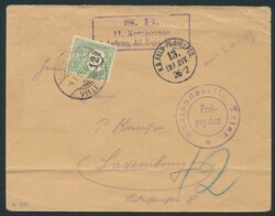 Feldpostbrief 1915, Lothringen nach Luxemburg + Strafport-Stempel ...