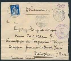 Feldpostbrief von Bataillon N° 67 nach Müllheim (Baden) + Zensur ...