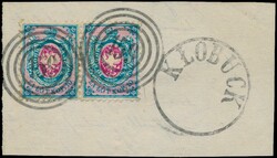 N° 1 "1860 - 10k. blue and pink", in pair on fragment with ...