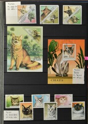 Cats, 2 albums from Afghanistan to Switzerland with 794 stamps, 106 ...
