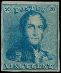 N° 2 „20c. blau”, vollrandig, schön anzusehen, Gummi ist nicht ...