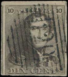 N° 1b „10c. schwarzbraun”, vollrandig mit linkem Nachbar und ...