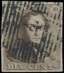 N° 1d „10c. Sepiabraun”, vollrandig, Abstempelung P.4-Anvers, ...