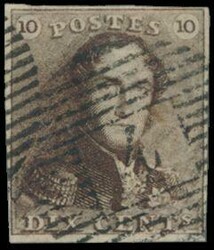 N° 1f „10c. Mahagonibraun”, vollrandig, Abstempelung P ...