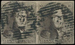 N° 1 „10c. braun”, im Paar, vollrandig (links eng), zentrale ...