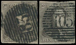 N° 1 „10c. braun”, P.83-Mons und P.105-St.Nicolas, beide ...