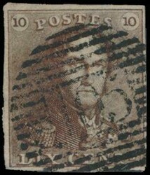 N° 1 „10c. braun”, vollrandig, Abstempelung P.123-Verviers, ...