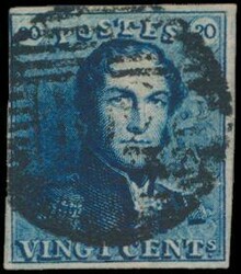 N° 2d „20c. Schwarzblau“, vollrandig, Abstempelung P.102-Roulers ...