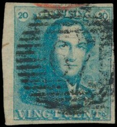 N° 2 "20c. blue", fully margined with the left margin (small tear ...