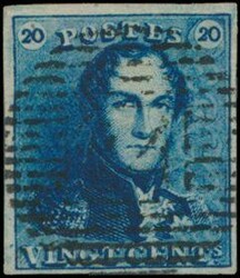 N° 2A "20c. blue", fully margined, cancelled at P.24-Brussels, with ...