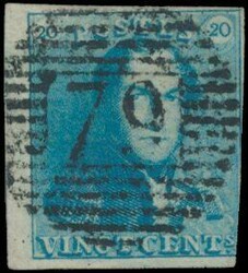 N° 2A "20c. blue", 2 wide margins, P.79-Marche, difficult ...