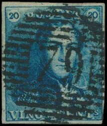 N° 2A "20c. blue", fully margined, cancelled at P.79-Marche, vf ...