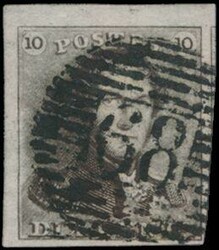 N° 1 "10c. brown", fully margined with beautiful borders, corner ...