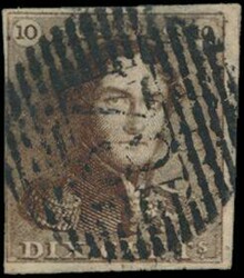 N° 1 "10c. brown", fully margined, cancel P.78-Mechelen, position ...