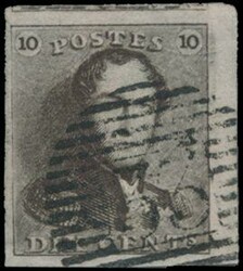 N° 1 "10c. brown", fully margined with sheet margin, position 180, ...