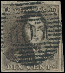 N° 1 "10c. brown", fully margined with complete right neighbour, ...