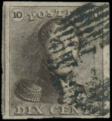 N° 1 "10c. brown", fully margined with complete left neighbour, ...