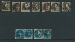 N° 1 "10c. brown", 7 copies, all fully margined and N° 2A "20c. ...