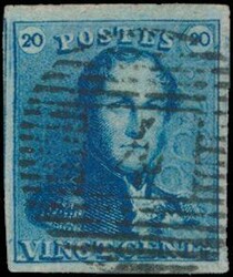 N° 2A "20c. blue", fully margined with wide borders, cancel P ...