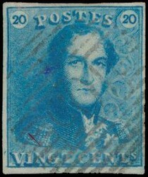 N° 2A, "20c blue", fully margined, position 49, very nice colour, vf ...