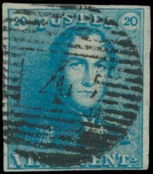 N° 2A „20c blau”, vollrandig, Abstempelung P.4-Antwerpen, ...