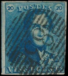 N° 2A „20c blau”, vollrandig, Abstempelung P.83-Bergen, Position ...