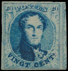 N° 7 "20c. blue", nice margins with right adjacent, some thinning at ...