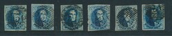N° 7 "20c. blue", 6 copies, all fully margined, with nice ...