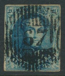 N° 7 "20c. blue", fully margined, with cancel D.67-Le Roeulx, ...