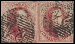 N° 8-V1 "40c. carmine", "nail" variety, fully margined pair with ...