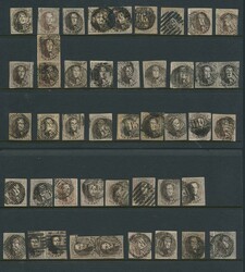 N° 10/10A "10c. brown" (44x) mostly fully margined, with some nice ...