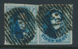 N° 11A "20c. blue", fully margined pair, with P.45-Gent cancel (14 ...