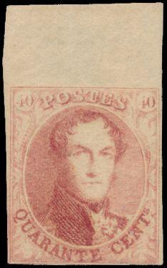 N° 8 "40c. carmine pink" with margin at top, touched at bottom ...