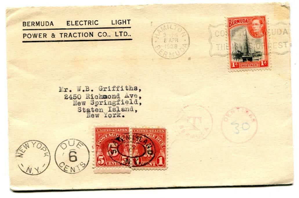 1938 advertising envelope underpaid to the U.S.A. 1d adhesive tied ...