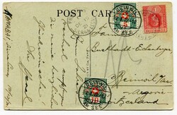 1921 taxed postcard addressed to Switzerland franked 1d adhesive tied ...