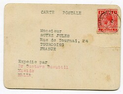1919 postcard addressed to France franked 1d adhesive tied 'MISIDA' c ...