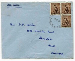 1952 airmail envelope addressed to the U.K. Franked irregular block ...