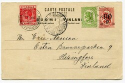 1929 '90p' on '20p' 'REPONSE' (Reply) stationery card with message ...