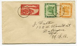 1937 envelope addressed to the U.S.A. franked single 6c, 2c &amp; ...