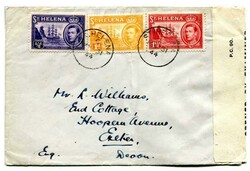 1944 censored envelope addressed to the UK franked single 1/2d, 1d & ...